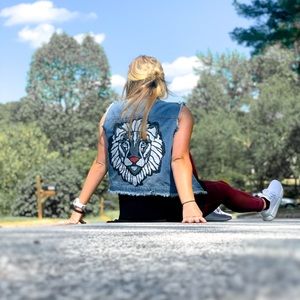 Hand Painted Lion Jean Jacket